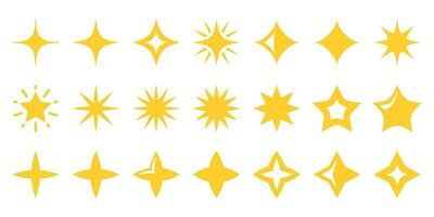 amarelo estrelas e brilhos ícone conjunto isolado em branco fundo. coleção do cintilante estrelas do vários formas. vetor