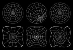 conjunto do estrutura de arame formas, perspectiva grades, surreal geométrico figuras dentro ano 2000 estilo vetor