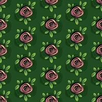 desatado floral padronizar com Rosa flores e folhas em uma verde fundo vetor