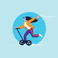 vetor de conceito de ilustração de jovem garota andando de scooter