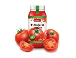 realista detalhado 3d natural tomates suco definir. vetor