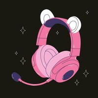 fofa profissional jogos fones de ouvido com Urso orelhas para meninas dentro desenho animado estilo. música dispositivo ícone ou imprimir. vetor estoque ilustração. colorida azul Rosa audio equipamento para ouvindo para música.