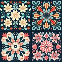 conjunto do quatro vetor desatado padrões dentro retro estilo. colorida floral e flor fundos.