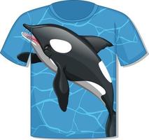 frente da camiseta com modelo de baleia orca vetor