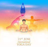 ilustração de homem fazendo asana e prática de meditação para o dia internacional de ioga em 21 de junho vetor