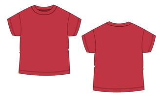 curto manga básico camiseta técnico moda plano esboço vetor ilustração modelo frente e costas Visualizações. básico vestuário Projeto zombar acima para crianças e Rapazes.