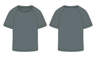 camiseta raglan de manga curta modelo de ilustração vetorial de esboço plano de moda técnica frente, vistas traseiras vetor