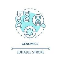 genômica turquesa conceito ícone. identificando genético variações. prevenção do doenças risco. precisão remédio fator abstrato idéia fino linha ilustração. isolado esboço desenho. editável acidente vascular encefálico vetor