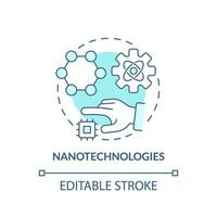 nanotecnologias turquesa conceito ícone. robotizando tratamento processo. entregando medicamento. tecnológica avançar abstrato idéia fino linha ilustração. isolado esboço desenho. editável acidente vascular encefálico vetor