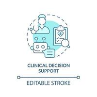 clínico decisão Apoio, suporte turquesa conceito ícone. tecnologia do tratamento melhoria. ai e ml dentro precisão remédio abstrato idéia fino linha ilustração. isolado esboço desenho. editável acidente vascular encefálico vetor