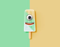 Emoticon engraçado na ilustração realista de sorvete, ilustração vetorial