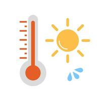 Alto temperatura termômetro e Sol e suor ícone definir. verão. vetor. vetor