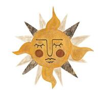 conto de fadas Sol com uma face. aguarela ilustração. vetor