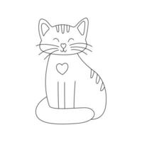 mão desenhado fofa sentado gato com fechadas olhos. casa animal dentro rabisco estilo. Preto e branco esboço vetor ilustração isolado em uma branco fundo.