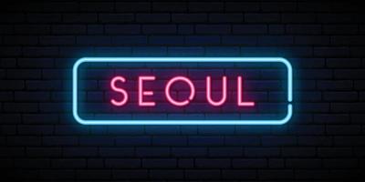 Seoul neon sign. quadro indicador de luz brilhante. vetor