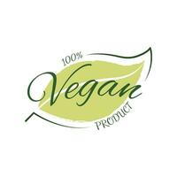 100 por cento vegano produtos adesivo, rótulo, crachá e logotipo. ecologia ícone. logotipo modelo com verde folhas para vegano Comida. vetor ilustração isolado em branco fundo