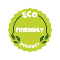 eco amigáveis produtos adesivo, rótulo, crachá e logotipo. ecologia ícone. logotipo modelo com verde folhas para orgânico e eco amigáveis produtos. vetor ilustração isolado em branco fundo