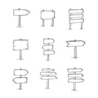 mão desenhado ilustração do rabisco madeira estrada sinais e Setas; flechas vetor