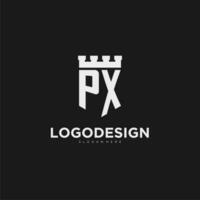 iniciais px logotipo monograma com escudo e fortaleza Projeto vetor