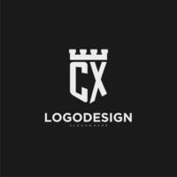 iniciais cx logotipo monograma com escudo e fortaleza Projeto vetor
