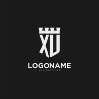 iniciais xu logotipo monograma com escudo e fortaleza Projeto vetor