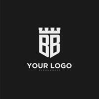 iniciais bb logotipo monograma com escudo e fortaleza Projeto vetor