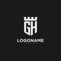 iniciais gh logotipo monograma com escudo e fortaleza Projeto vetor