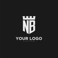 iniciais nb logotipo monograma com escudo e fortaleza Projeto vetor