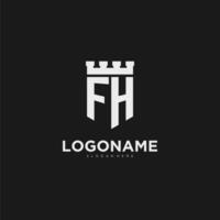 iniciais fh logotipo monograma com escudo e fortaleza Projeto vetor