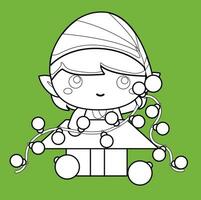 fofa pequeno Natal duende crianças personagem desenho animado digital carimbo esboço vetor
