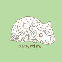 alfabeto x para xenarthra vocabulário escola lição lendo desenho animado digital carimbo esboço vetor