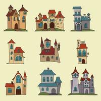 coleção do castelos colori esboço isolado. vetor ilustração.