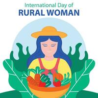 ilustração vetor gráfico do uma Vila menina carregando uma cesta preenchidas com legumes e frutas, perfeito para internacional dia, internacional dia do rural mulher, comemoro, cumprimento cartão, etc.