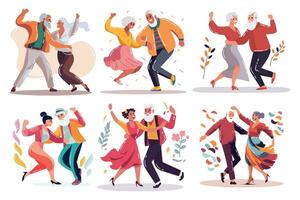 mão desenhado idosos pessoa dançando alegremente dentro plano estilo vetor