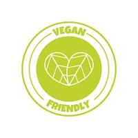 vegano amigáveis adesivo, rótulo, crachá e logotipo. ecologia ícone. logotipo modelo com folhas para vegano amigáveis restaurante. vetor ilustração isolado em branco fundo