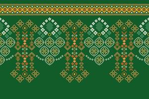 étnico geométrico tecido padronizar Cruz ponto.ikat bordado étnico oriental pixel padronizar verde fundo. resumo,vetor,ilustração. textura,vestuário,quadro,decoração,motivos,seda papel de parede. vetor