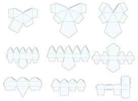 editável coleção dobrável caixa morrer cortar cubo modelo projeto disposição com corte e pontuação linhas vetor desenhar gráfico Projeto