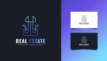 design de logotipo moderno imobiliário em gradiente azul com estilo de linha. construção, arquitetura ou modelo de design de logotipo de construção vetor