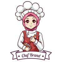 vetor fofa e kawaii muçulmano fêmea chefe de cozinha vestindo hijab mangá chibi ilustração