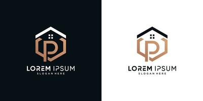 carta p e casa logotipo Projeto vetor ilustração com hexágono conceito
