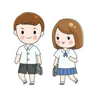 tailandês aluna uniforme. tailandês Garoto e menina desenho animado. personagem Projeto vetor