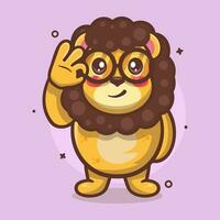fofa leão animal personagem mascote com Está bem placa mão gesto isolado desenho animado dentro plano estilo Projeto vetor