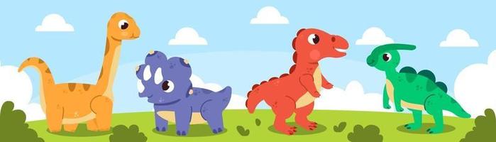 conjunto de ilustração de dinossauro bebê fofo vetor