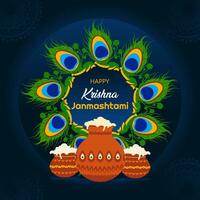 Krishna janmashtami celebração postar com lindo decorativo fundo vetor