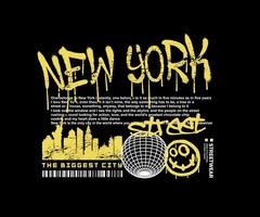 urbano tipografia Novo Iorque slogan grafite impressão com estrutura de arame rede globo ilustração para streetwear e urbano estilo Camisetas projeto, moletons, etc vetor