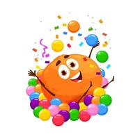 desenho animado laranja fruta personagem em aniversário festa vetor