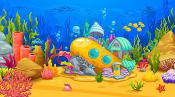 desenho animado mar embaixo da agua paisagem, submarino casa vetor