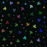 padronizar com estrelas flores e borboletas, uma Preto fundo com muitos colorida folha repetir padronizar projeto, borboletas em Preto fundo vetor