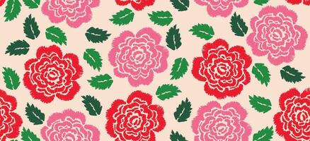 lindo étnico rosas ikat arte. desatado Kasuri padronizar dentro tribal, popular bordado, mexicano estilo. rosa flor botânico arte enfeite design de impressão para tapete, papel de parede, roupas, embrulho, tecido, capa vetor