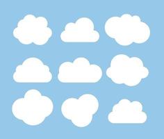 conjunto de coleta de ícone de nuvem branca abstrata isolado em fundo azul vetor